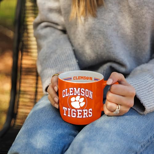 Image of Logo Brands NCAA Clemson Tigers 15oz Stripe Mug - Team Logo, Inside Print, Standard Handle, Microwave & Dishwasher Safe