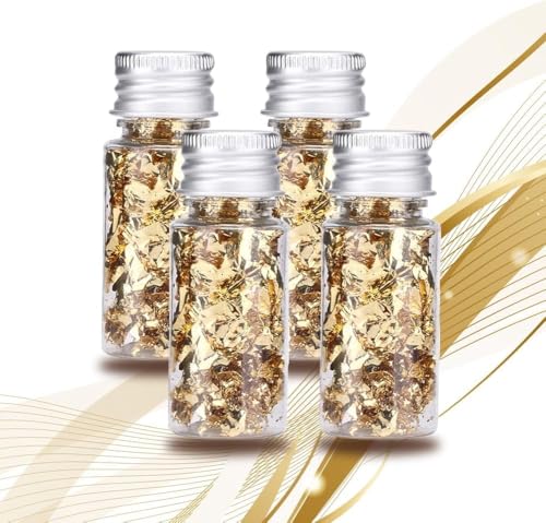 Blattgold zum Verzieren, Goldene Streusel für DIY Kunstprojekte, Dekoration, Handwerk Goldflakes für Küchen Back Zubehör 2 Flaschen