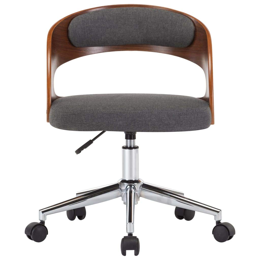 Krzesło do jadalni, szare, obrotowe, z ramą z drewna łukowego i obiciem materiałowym, ergonomicznie wyściełane, z oparciem i rolkami z tworzywa sztucznego, do kuchni, salonu, biura, wygodne