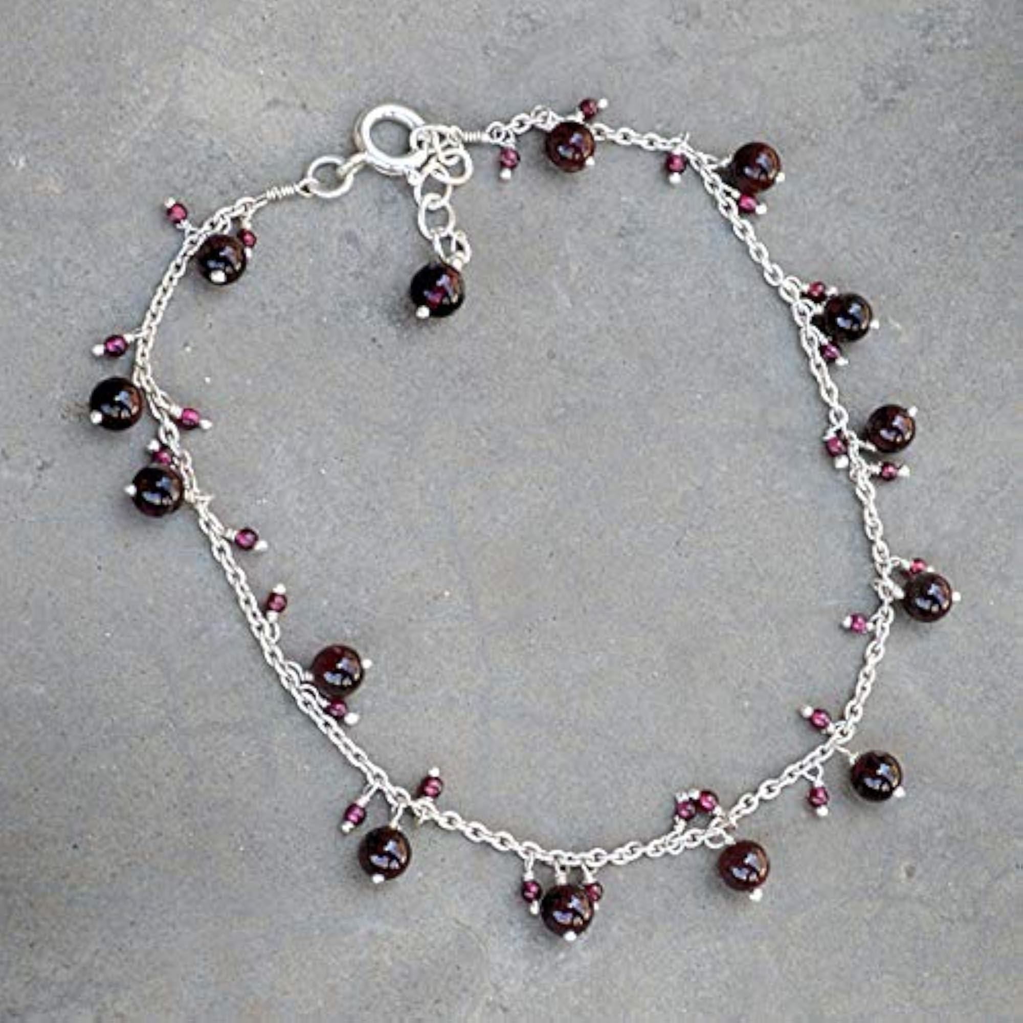 Women's Rhodolite Garnet 925 Sterling Silver Anklet