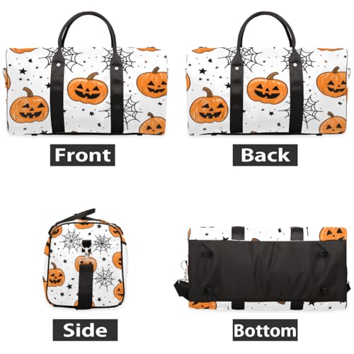 TropicalLife Halloween Travel Duffle Bag for Women Men PumpkinNet Sports Gym Bag Waterproof Carry on Overnight Weekender Bag2