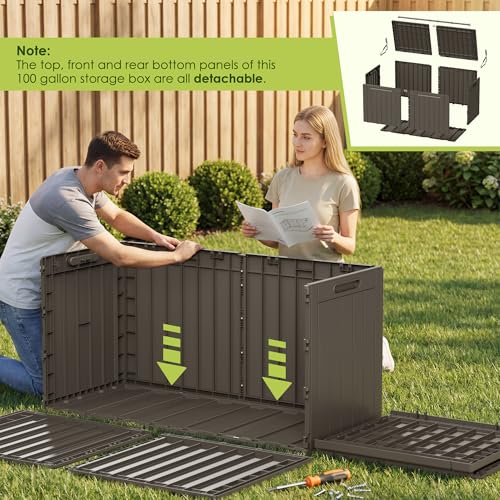 Image of Devoko 100 Gallon Outdoor Storage Box, Waterproof Deck Box Lockable