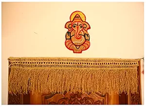 Natural Paddy Toran with Vetiver Lord Ganesh Combo,3.5 Feet Door Torana with 14.5 Inches Ganesh Wall Hanging
