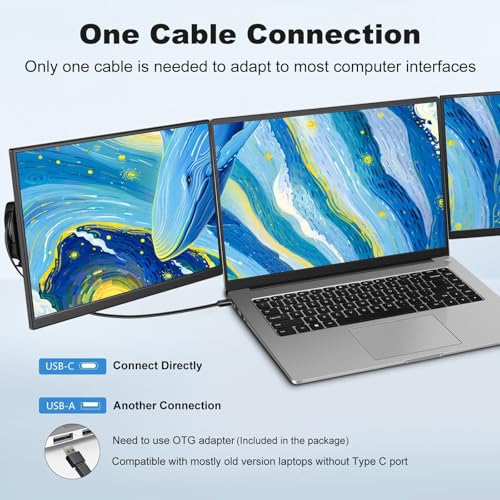 Image of DEPGI 14 inch Laptop Screen Extender Built-in Cooler, 1200P FHD One Cable Connect Portable Triple Monitor, Dual Screen Monitor Fits 13 inch-17.3 inch Laptop with Stand for MacOS /Windows