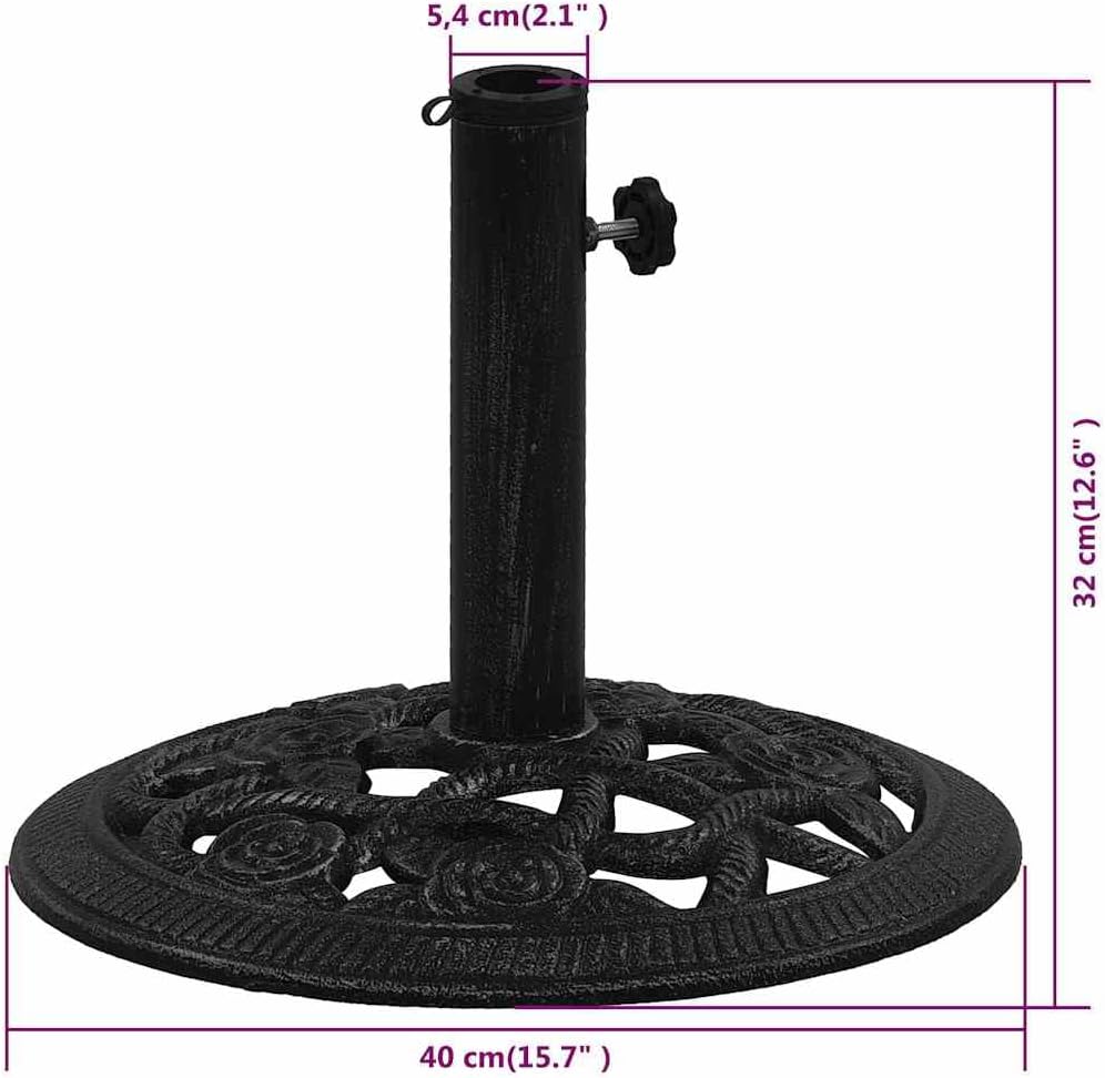 vidaXL Umbrella Base Black Cast Iron Medium Decorative Inlays