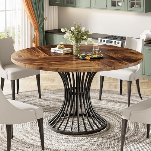 Tribesigns Round Dining Table for 4-6 People Circle Kitchen Table 75 CM Tall Farmhouse Dining Room Tables with Metal Base for Kitchen Living Room Rustic Brown