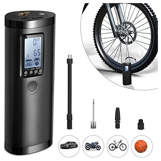 Vastar Compresor de Aire Portátil - Bomba Neumáticos con Pantalla Digital, Potencia Móvil, Luz LED, 5 Modos para Pelota/Bicicleta/Auto/Anillo de Natación Batería de Litio100PSI, 2000mAh, 20 l/min