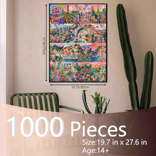 Tucocoo Landschaftskunst-Puzzles für Erwachsene, 1000 Teile, Stadtbild, bunte Collage, Artwrok, Bastelpuzzles für Heimdekoration… – Ansicht 2