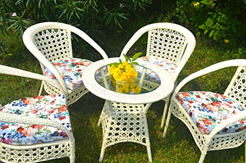 Image of Anaya Decor D-8 Chairs Table Set 4+1 Wicker Patio Furniture Sets 4 Chair and 1 Table with Cushions for Garden Balcony Bedroom Powder Coated Frame Uv Protected Wicker (White)