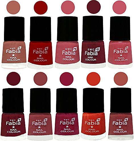 Image of SMC Fabia ALL IN ONE (PACK OF 10), Long Lasting Glossy Nail Polish, 6 ml Each, All Vibrant Colours,02405