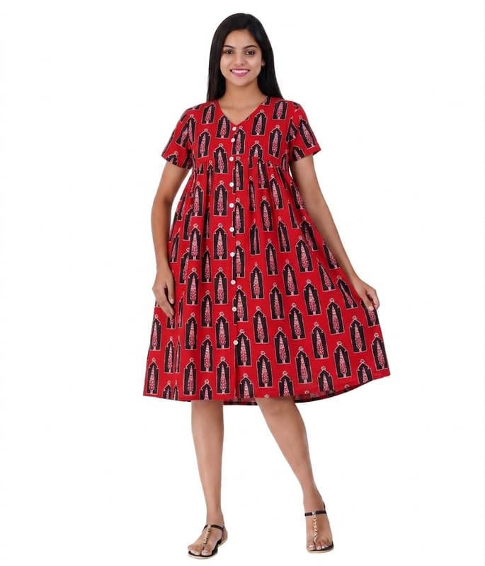 menmaii Women's Pleated/AliaCut (L to 4XL)- Front Open/Button Down/Maternity/Feeding/Elderly/Hospital Use Short Length Dress-picture-10