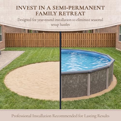 Image of Blue Wave Riviera 24-ft Round 54-in Deep Hard Sided Above Ground Pool with Resin Top Seats, Steel Verticals, Dual-Speed Sand Filter System, Ladder, Liner, Skimmer & Maintenance Kit - 13,500 Gal Cap