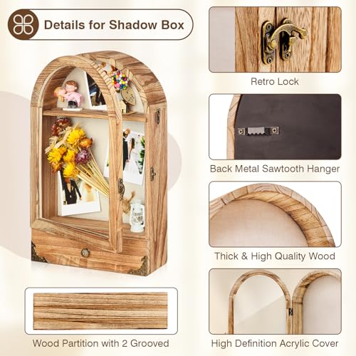 Image of DGWJSU Shadow Box Frame 10x16 Large Shadow Boxes Display Cases with Linen Back and Removable Shelves and Drawers, Picture Frame Wedding Bouquet Memorabilia Medals Photos, Christmas Decorations Gifts