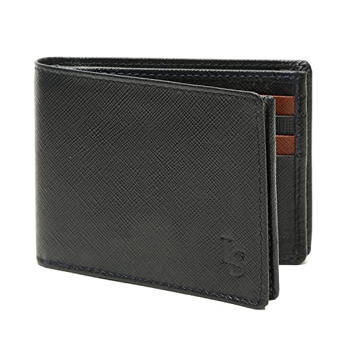 Image of LOUIS STITCH Safiano Leather Bifold Wallet for Men | Blue RFID Blocking Wallet Purse with 8 Card Slots, 1 Zip Pocket for Coin and 2 Main Compartments (WL-SF BU)