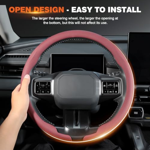 Image of Cartist Upgrade Steering Wheel Cover Universal for Car, PC Strength and PVC Leather for Steering Wheel Protector, Breathable Non-Slip Enhance Driving Experience, Open-Type Easy to Install (Claret)