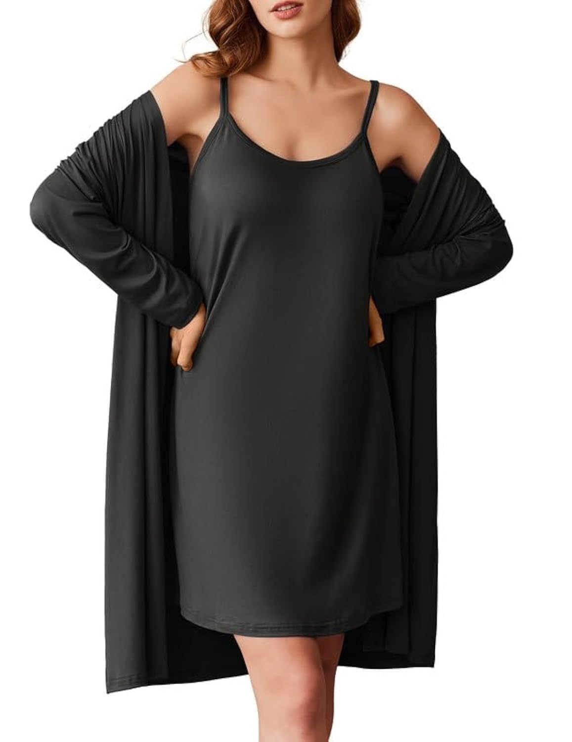 EkouaerRobe Sets for Women 2 Pieces Nightgown Long Sleeves Bathrobe Soft Sleepwear 2025 S-2XL