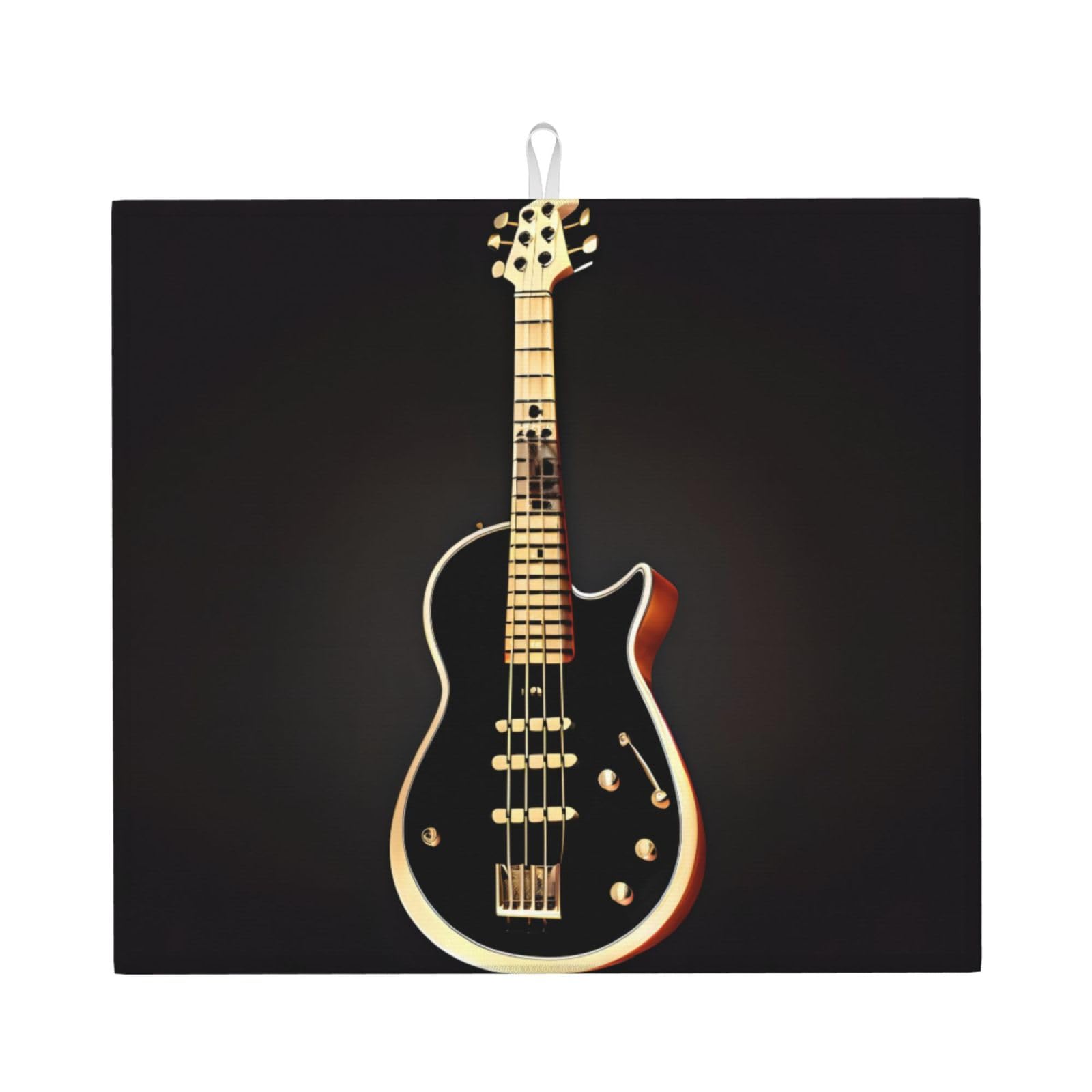 Yyhwhjde Black Guitar Prints Kitchen Drying Mat – Absorbent Dish Throw For Countertop, Non-Slip Layer With Vibrant Prints, Ideal For Housewarming