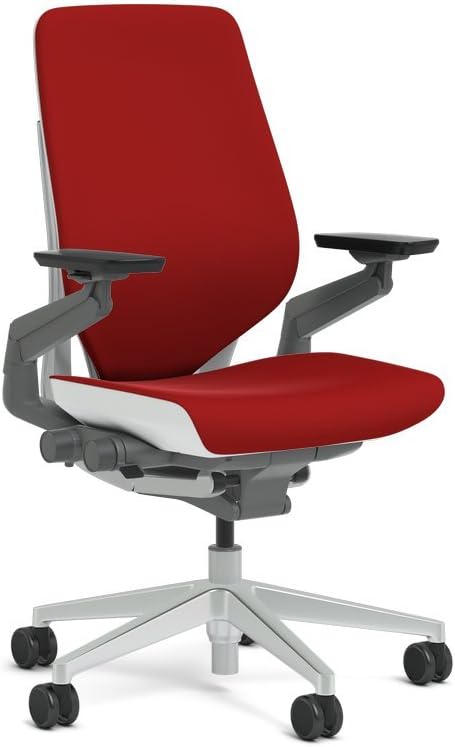 Steelcase Gesture Task Chair: Shell Back - Platinum Metallic Frame/Base/Seagull Accent - Adjustable Lumbar Support - Roll Control Hard Floor Casters