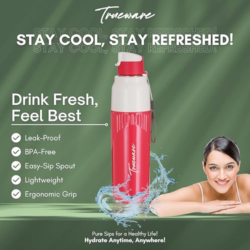 Image of Trueware Aqua Snow Double Wall Inner Steel Outer Plastic 750 ML Hot and Cold Water Bottle | BPA Free | Food Grade| Leak Proof | School, Gym,Sports,Office, Travler Bottle