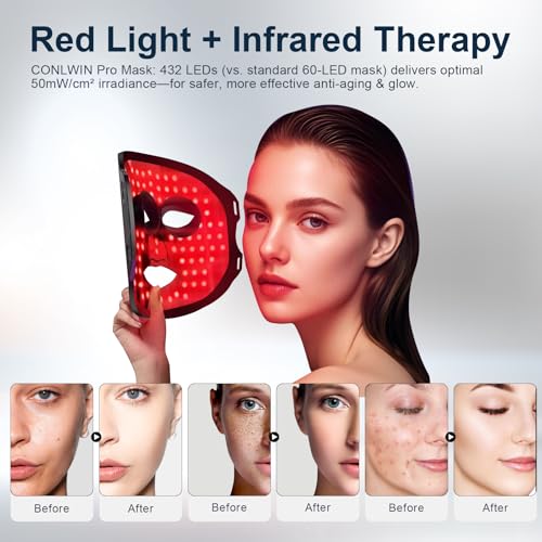 Image of Red Light Therapy for Face, 850nm Infrared LED Mask, Model E100B | 8 Modes & 5 Intensities, 432 Uniform LEDs Red Light Mask, 2000mAh Rechargeable, At-Home Travel Skincare, Gift for Women