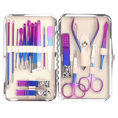 Mardatt 18Pcs Manicure Set Includes Nail Clippers, Nail Care Tools and Leather Travel Case 18 in 1 Nail Professional Grooming Kit Nail Clippers Set Pedicure Tools Kit for Women Men (Colorful)