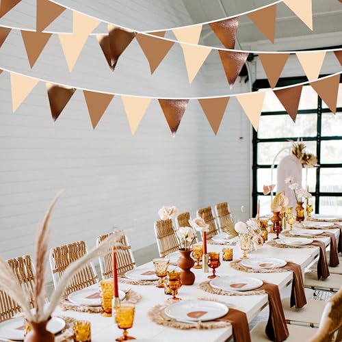 Image of 32Ft Brown Party Decorations Metallic Brown Triangle Banner Flag Pennant Fabric Garland Streamers for Boho Birthday Fall Western Cow Wild West Teddy Bear Party Outdoor Decor Supplies