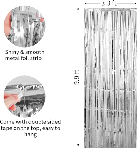 Image of Crosize 8 Pack 3.3 x 9.9 ft Sliver Foil Fringe Curtains Party Decorations, Sliver Tinsel Curtain Backdrop for Parties, Door Streamers, Glitter Streamer Backdrop for Birthday Decoration