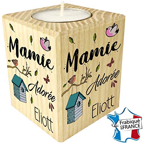Gravure Events Bougie personnalisée Mamie adorée  Porte Bougie en Bois personnalisé avec Le prénom de Mamie  Cadeau Noël, Anniversaire, fête des Grands mères  Cadeau Personnalisable pour Mamy