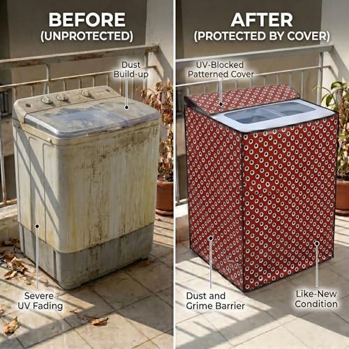 Image of DREAM CARE Waterproof & Dustproof Washing Machine Cover Top Load & Semi Automatic Suitable for 6 kg, 6.2 kg, 6.5 kg (80 x 86 x 51 cms)