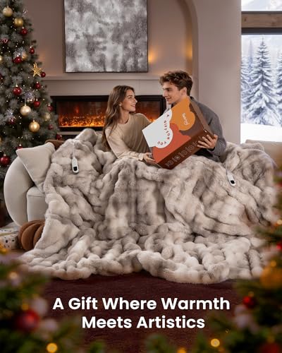 Image of Bearhug Heated Blanket Dual Controllers, Luxurious Faux Rabbit Fur Dual-Sided Electric Blankets, King 100 inch x 90 inch, 10 Heat Settings 9 Hour Auto Shut-Off, Machine Washable,Gift-Ready Elegant Packaging