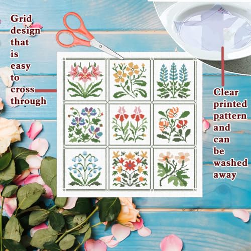Image of FREEBLOSS 11CT Cross Stitch Kit Stamped Cross Stitch Craft Kit with Stitching Guide for Beginners Floral Folk Pattern Embroidery Set Crossstitch Wall Hanging Set 17x17inch
