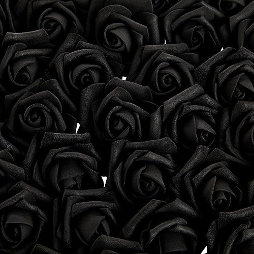 Image of Bright Creations Stemless Artificial Roses - Black Artificial Flowers for Crafts - Soft Foam Roses for DIY Arrangements - 200 Count, 2 in Dia & 1.3 in H