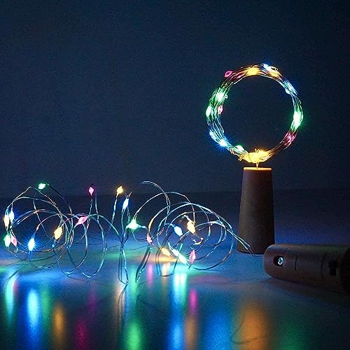 Image of Zilloquil 20 LED Wine Bottle Cork Copper Wire String Lights, 2M Battery Operated Perfect for Home Decoration, Party, Living Room, Bedroom, Dining Room, Decor Light (Multi, Pack of 10)
