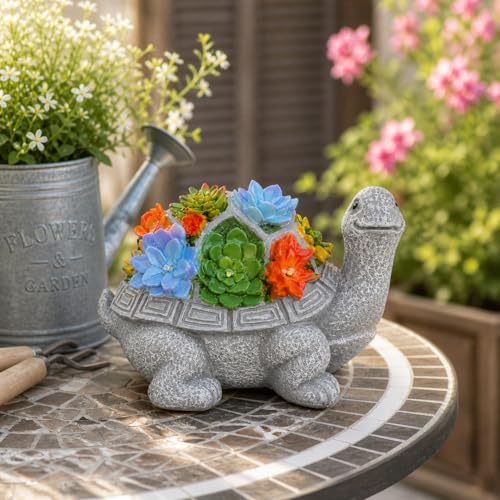 Image of XERGY Solar Powered Garden Decor Turtle Resin Statue with 6 Warm White LED Lights, Waterproof, Dusk to Dawn Sensor for for Lawn, Terrace & Balcony Decor (Grey)