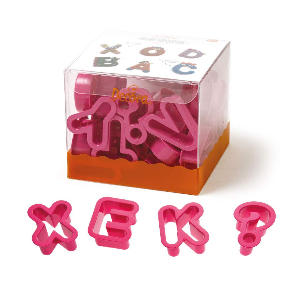 Decora KIT 27 Cookie Cutters DIM. 5.2 x H 2.2 cm Alphabet Set, Plastic, Rose, 13.5 x 15 x 15 cm
