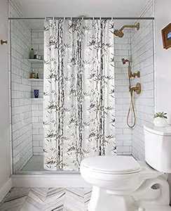 LIV -LIV IN VIBRANCE Printed Waterproof Shower Curtain for Bathroom - 7 Feet Long Bamboo Design Polyvinyl Chloride PVC Plastic Curtain with 8 Hooks 54 X 84 Inch, Pack of 1 (Coffee)
