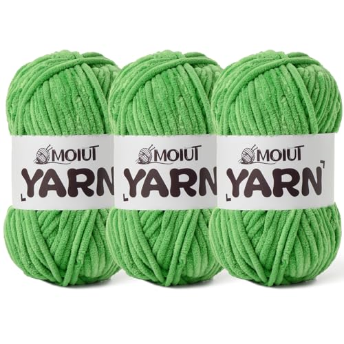 Image of 3 Pack Fluffy Chenille Yarn for Crocheting, Chunky Velvet Yarn for Crochet Amigurumi, Baby Yarn for Crocheting Soft Blanket, 262.4yds /10.5oz Bulky Yarns for Crafts /Hats /Shoes /Socks (3 Christmas Green)