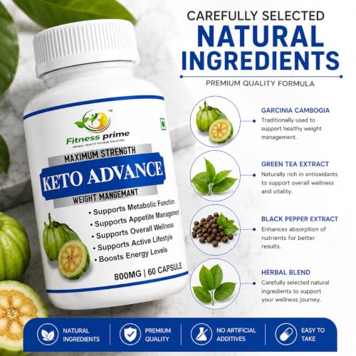Image of Keto Advance 800mg Capsules for Weight Management | 60 Capsules | Metabolic Function Support | Appetite Management | Energy Support | Herbal Wellness Supplement