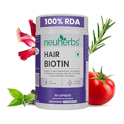Neuherbs Hair Biotin Capsules for Hair Growth | Biotin Supplement with DHT Blocker for Men & Women | Promotes Healthy Hair & Scalp | Reduce Hair Fall | Repair Hair Damage - 60 Capsules