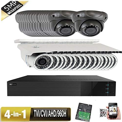 Amview 32CH 6MP All-in-1 TVI AHD CVI 960H DVR (32) 5MP 4-in-1 Indoor Outdoor CCTV Security Surveillance Camera System with 6TB Hard Drive