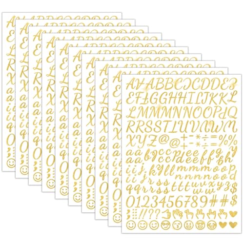 1730 Alphabet Letter Stickers, 10 Sheets Self Adhesive Monogram Stickers Upgraded Cute Handwriting Letter Vinyl Stickers for DIY Crafts Art Making Cards Notebook Decor (Glitter Gold, M)