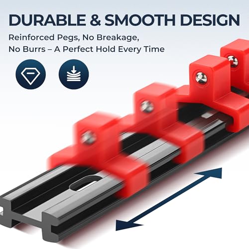 Image of Reniteco 12-Pack Socket Organizer Set, 1 /4 inch x 64 3 /8 inch x 60 1 /2 inch x 48 Clips | 172 Clip Capacity, Havy-Duty ABS Socket Rails, Removable Clips, Drive Socket Storage, Toolbox Drawer or Wall Mount