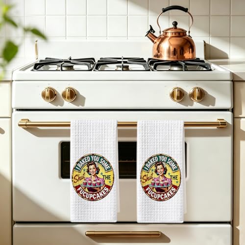 Image of 2 Pcs Funny Kitchen Towels 24x14 Inch, i Baked You Some Cake Reusable Dish Towels for Kitchen Bathroom Decor, Waffle Weave Hand Cloth Tea Towel, Funny Birthday Gifts for Women Friend Girls