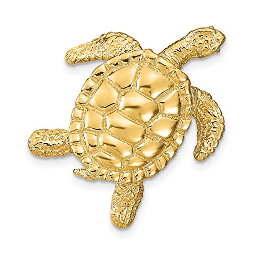 14k Yellow Gold Sea Turtle Pendant Necklace for Women with Textured Shell and Flipper Detail, Nautical Jewelry Symbolizing Longevity, Wisdom and Protection, Ocean Animal Charm Accessory 27 mm x 26 mm