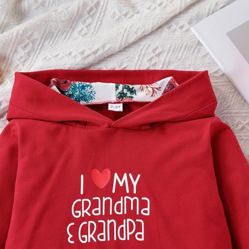 Image of 2PC Girls Clothes Girl letter and Floral print Hooded Set, letter print Top +Floral print Pants Set