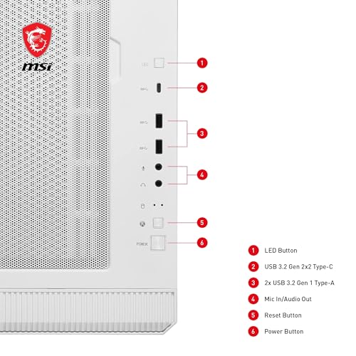 Image of MSI MPG Velox 100R White Premium Gaming PC Cabinet: ARGB Lighting, Vertical GPU Bracket, Side Air Vents, 360mm Radiator Support, Type-C, Tempered Glass Swinging Window, Supports Up to 7 Fans
