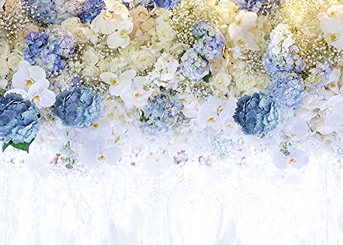 White Blue Flowers Theme Photography Backdrops Rose Floral Wall Wedding Bridal Shower Party Backdrop Girl Woman Birthday Party Photo Background Portrait Lovers Annivery Studio Shoot Props 9X6Ft Vinyl #TOP6