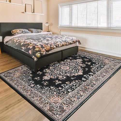 HOMORE Black Rug 4x6 Area Rugs for Bedroom, Washable Non Slip Rug for Living Room Vintage Floral Rugs for Kids Room, Indoor Carpet for Kitchen Farmhouse Home Office