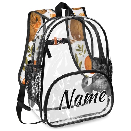Guinea Pig Personalized Clear Small Backpack for Stadium Events Pets Animals Custom Transparent Backpacks with Name Heavy Duty PVC Plastic See Through Clear Bag for Concerts