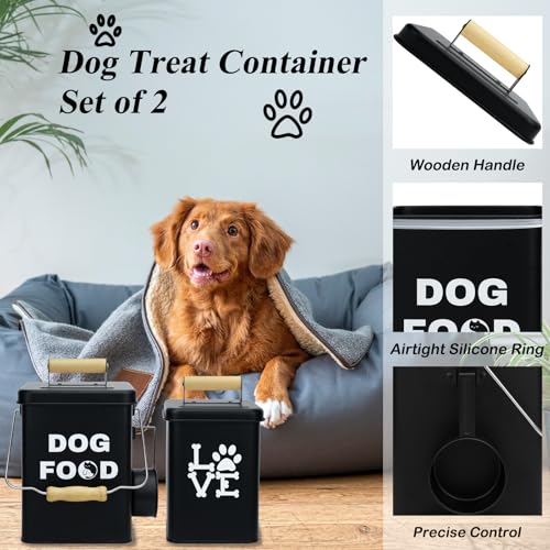 Set Von 2 Metall-Hundefutterbehältern-24,5x14,5cm&21,8x12cm, Schwarz Großer Niedliches Leckerli-Glas Mit Deckel, Inklusive Löffel und Hundespielzeug, Futterbehälter Haustiere Für Küchenarbeitsplatte